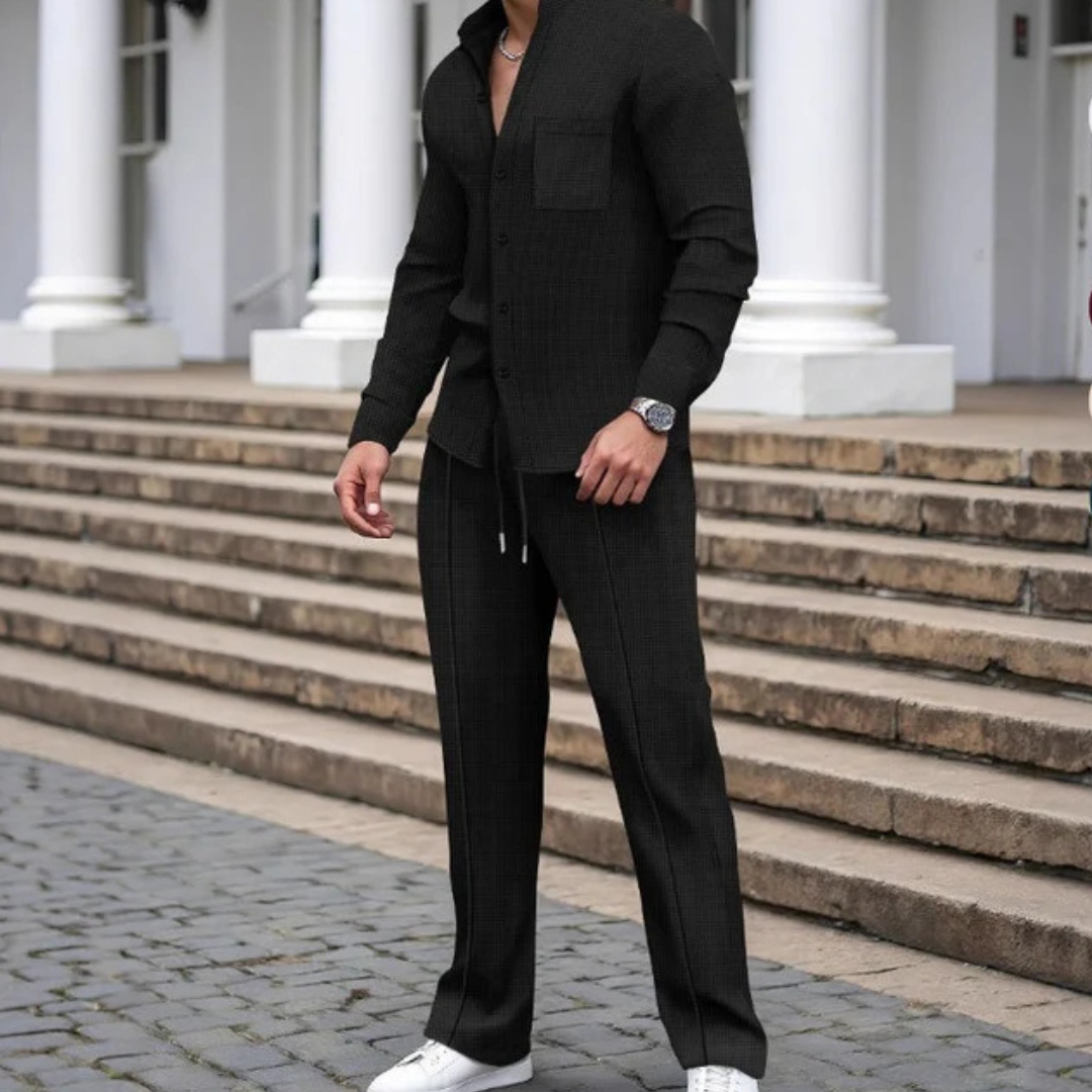 Conjunto de 2 piezas para hombre con tejido tipo gofre: cómodo, transpirable y versátil