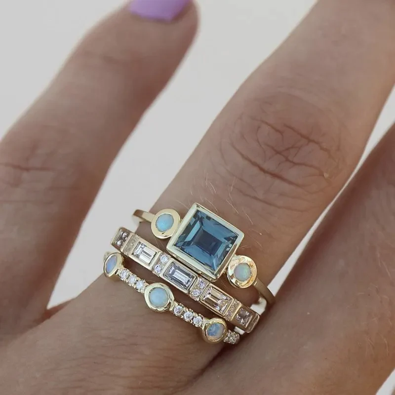 Océano – Set vintage de anillos con cristal azul