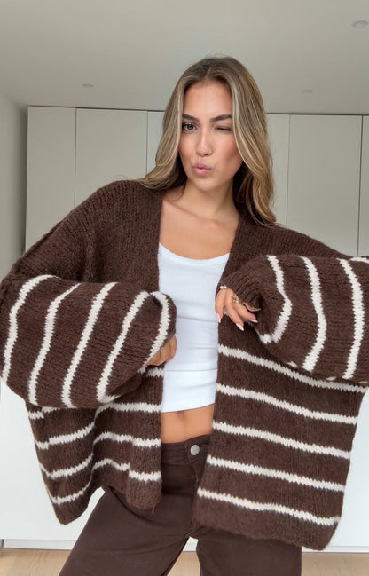 CARDIGÁN CHOCOLATE A RAYAS Y GRUESO