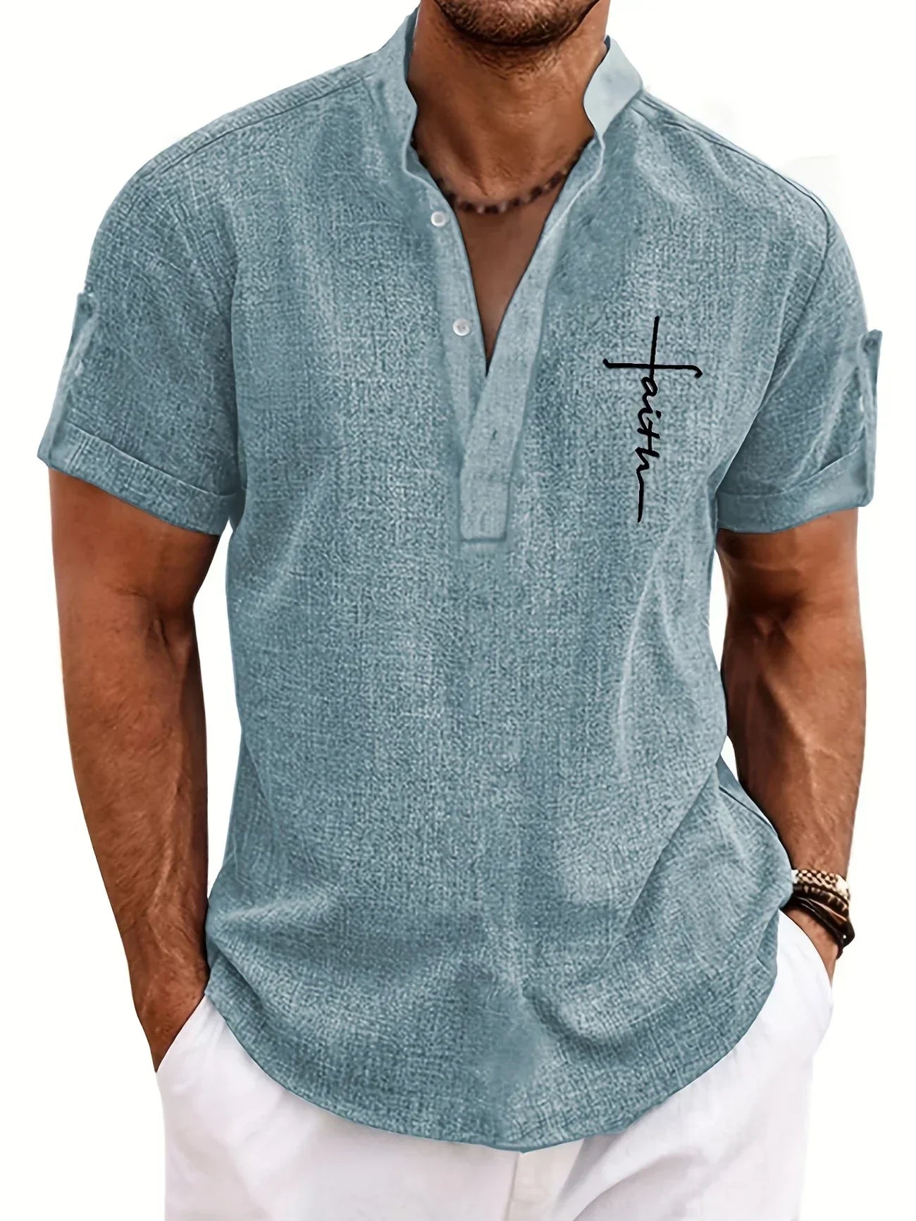 Leblanc™ | Camisa elegante de manga corta y cuello alto