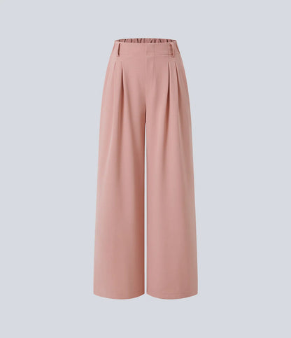 Pantalones cintura alta de pierna ancha tejido Waffle bolsillos cómodo oficina