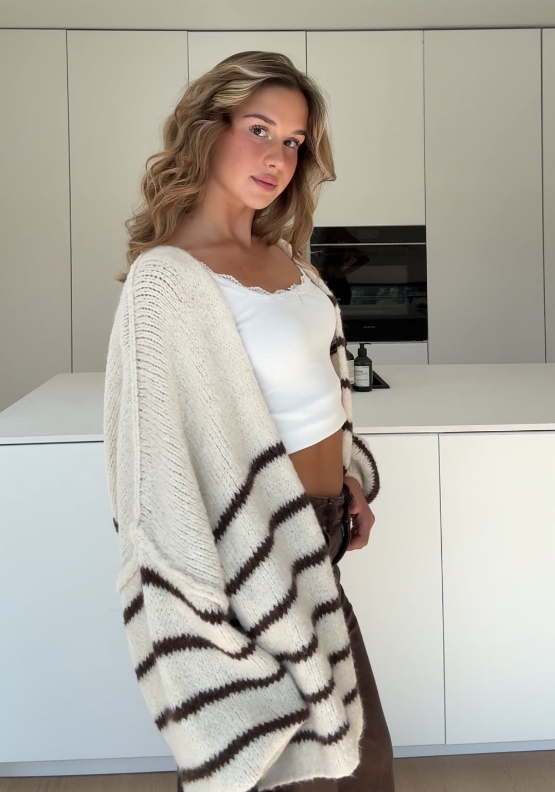 CARDIGÁN GRUESO A RAYAS VAINILLA CHOCOLATE