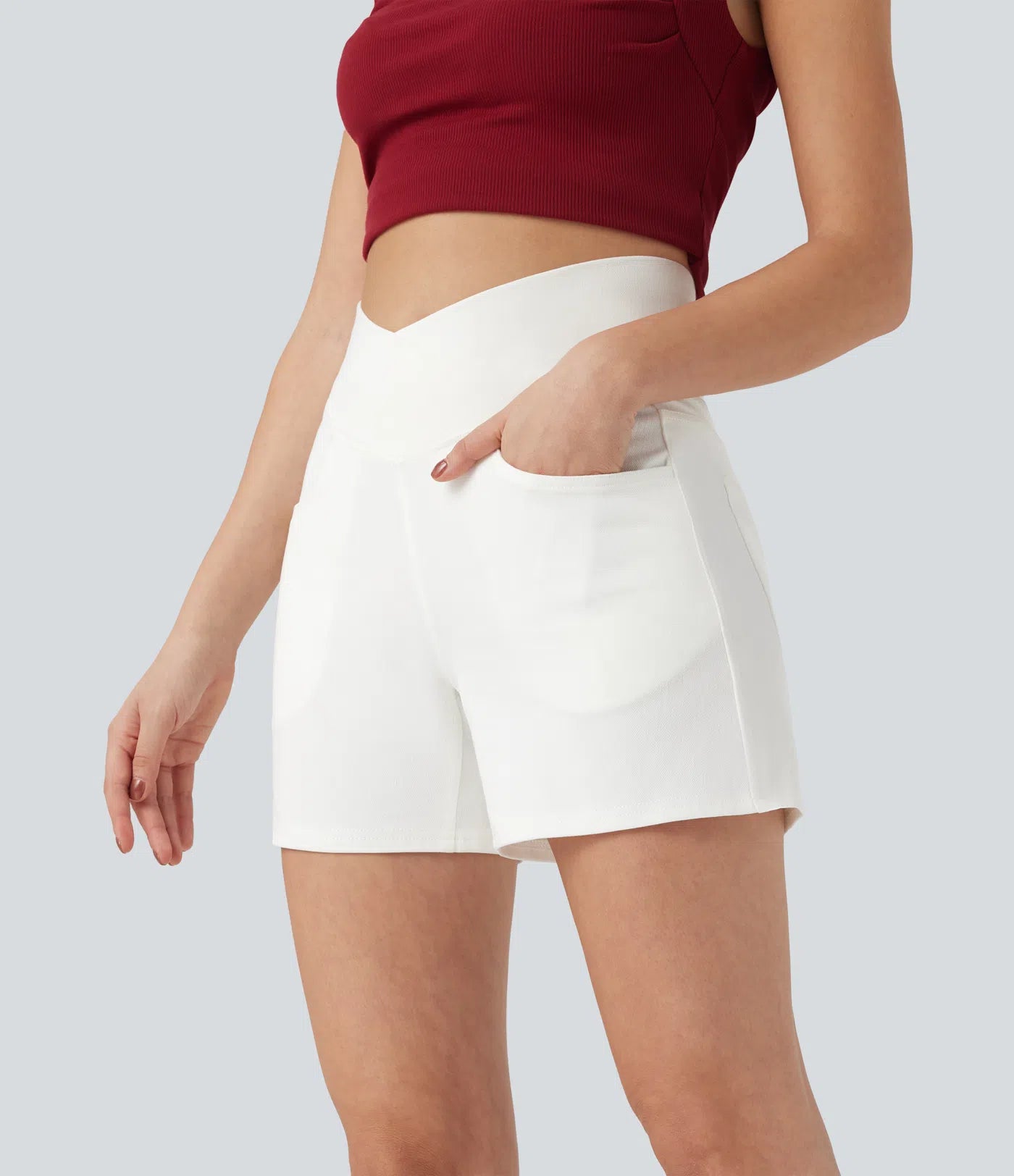 Shorts denim cintura alta con bolsillos, corte en A, pierna ancha y acabado lavado