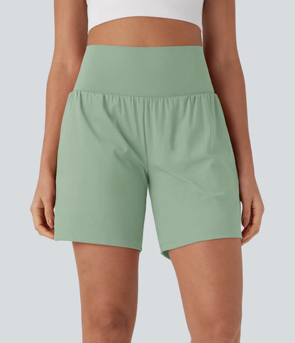 Softlyzero™ Pantalones Cortos de Yoga de Cintura Súper Alta 2 en 1 con Toque Fresco Bolsillos de 17cm