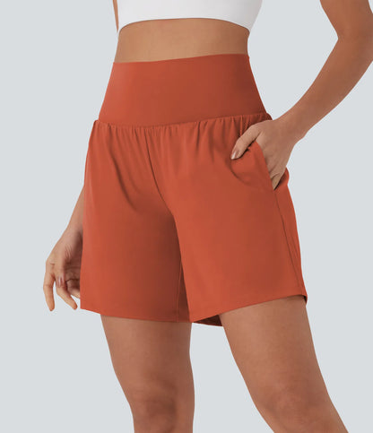 Softlyzero™ Pantalones Cortos de Yoga de Cintura Súper Alta 2 en 1 con Toque Fresco Bolsillos de 17cm