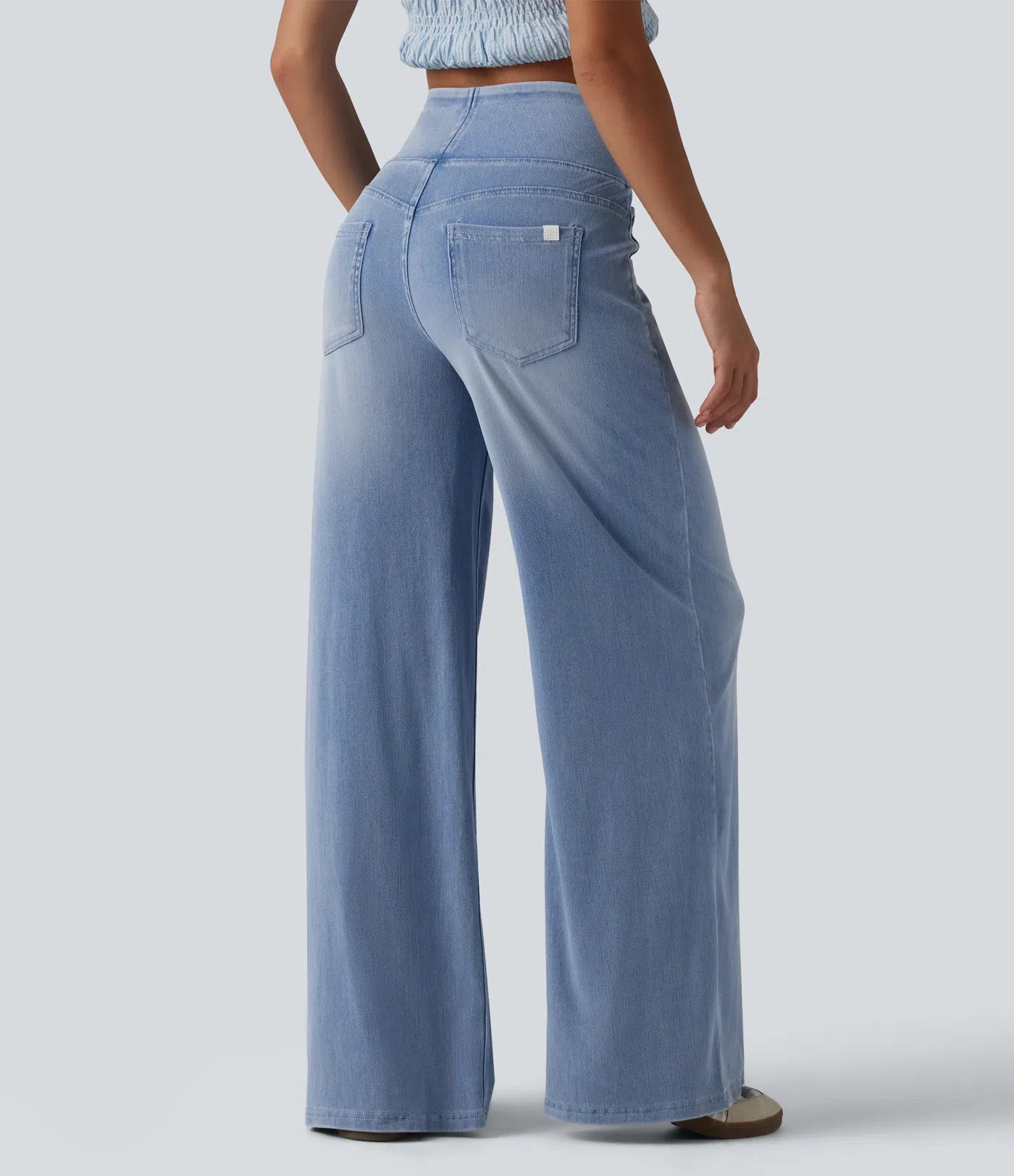 Jeans baggy casual de pierna ancha tiro medio en Lyocell efecto lavado bolsillos