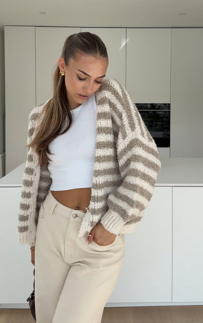 CARDIGÁN A RAYAS TEDDY CANELA
