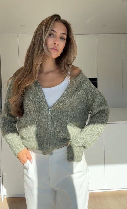 CARDIGÁN DE PUNTO ZIP SAGE