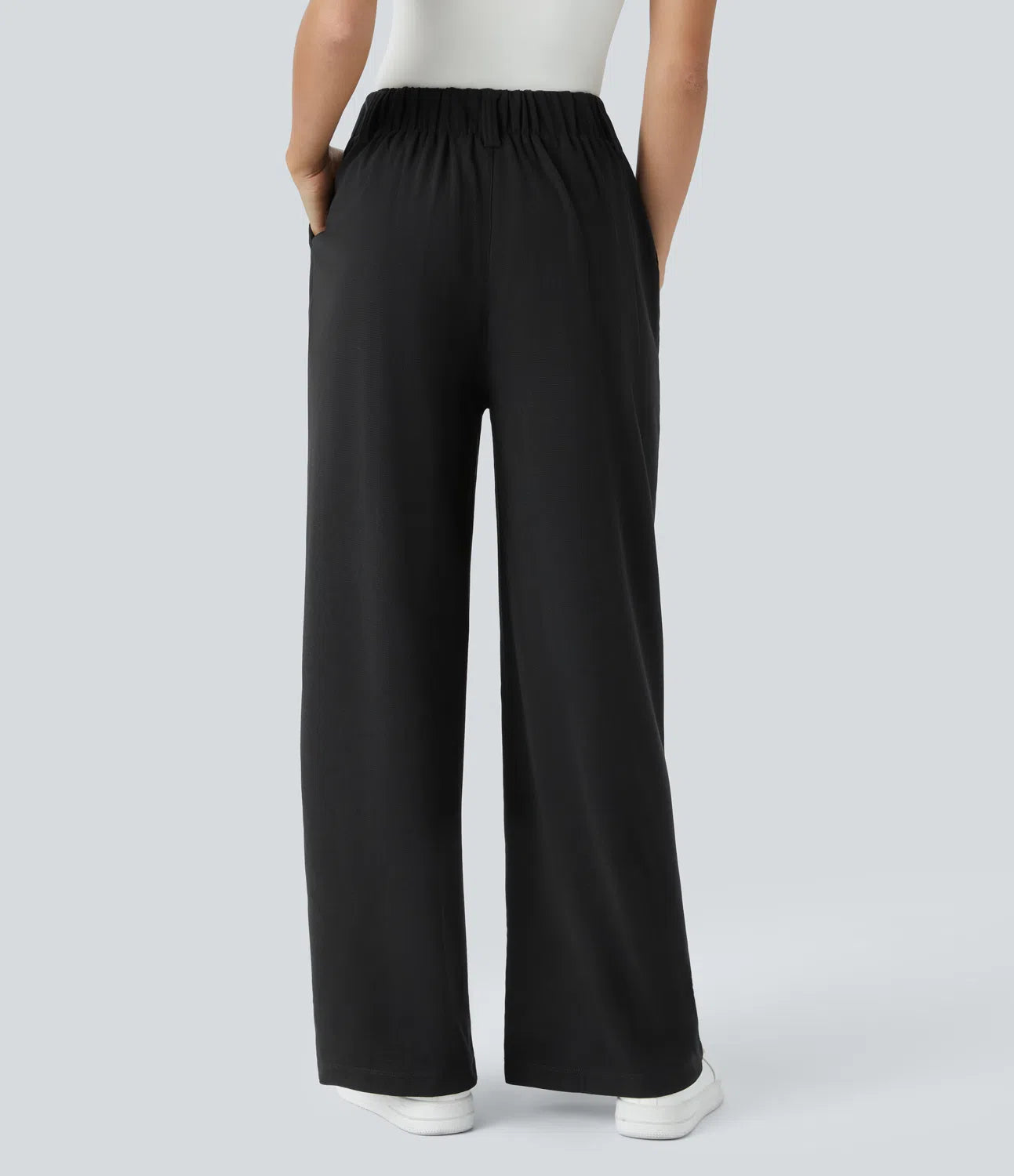 Pantalones cintura alta de pierna ancha tejido Waffle bolsillos cómodo oficina