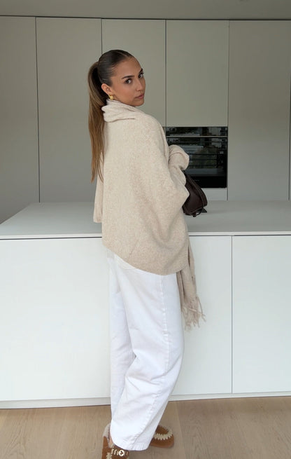 CARDIGÁN CON BUFANDA VAINILLA