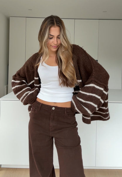 CARDIGÁN CHOCOLATE A RAYAS Y GRUESO