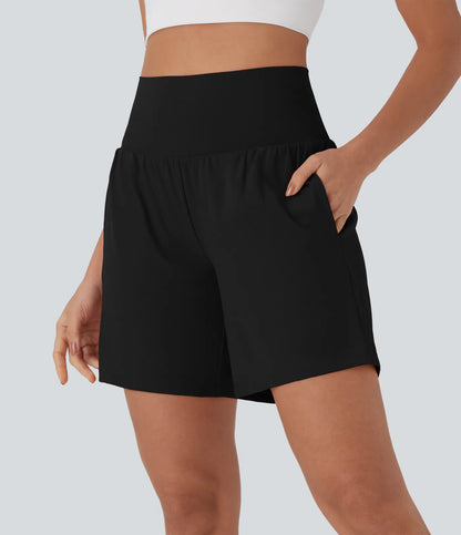 Softlyzero™ Pantalones Cortos de Yoga de Cintura Súper Alta 2 en 1 con Toque Fresco Bolsillos de 17cm