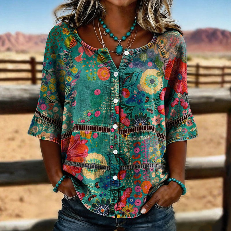 Blusa vintage con botones y estampado floral