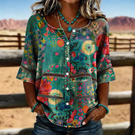 Blusa vintage con botones y estampado floral