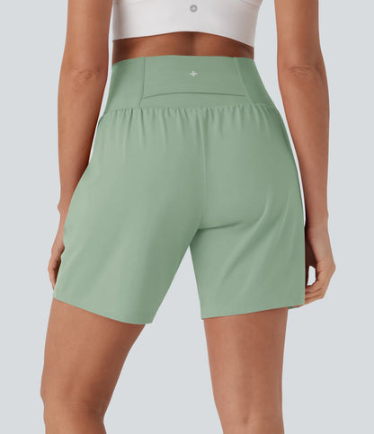 Softlyzero™ Pantalones Cortos de Yoga de Cintura Súper Alta 2 en 1 con Toque Fresco Bolsillos de 17cm