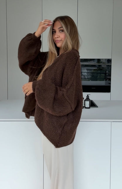 CARDIGÁN CLÁSICO GRUESO CHOCOLATE OSCURO