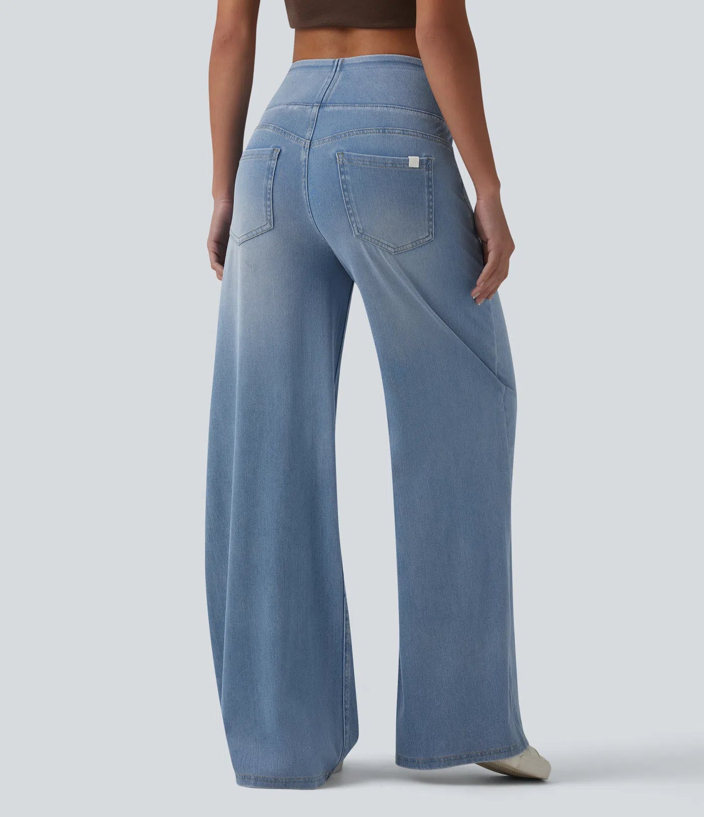 Jeans baggy casual de pierna ancha tiro medio en Lyocell efecto lavado bolsillos