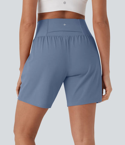 Softlyzero™ Pantalones Cortos de Yoga de Cintura Súper Alta 2 en 1 con Toque Fresco Bolsillos de 17cm
