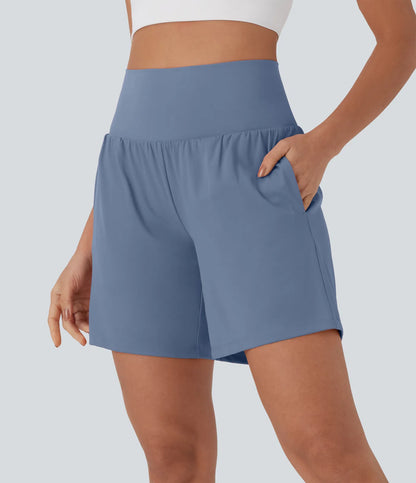 Softlyzero™ Pantalones Cortos de Yoga de Cintura Súper Alta 2 en 1 con Toque Fresco Bolsillos de 17cm