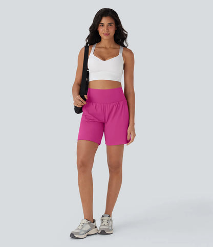 Softlyzero™ Pantalones Cortos de Yoga de Cintura Súper Alta 2 en 1 con Toque Fresco Bolsillos de 17cm