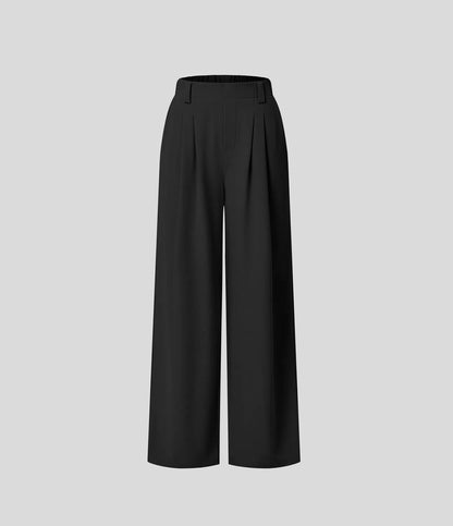 Pantalones cintura alta de pierna ancha tejido Waffle bolsillos cómodo oficina