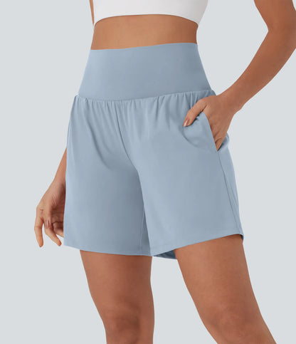 Softlyzero™ Pantalones Cortos de Yoga de Cintura Súper Alta 2 en 1 con Toque Fresco Bolsillos de 17cm