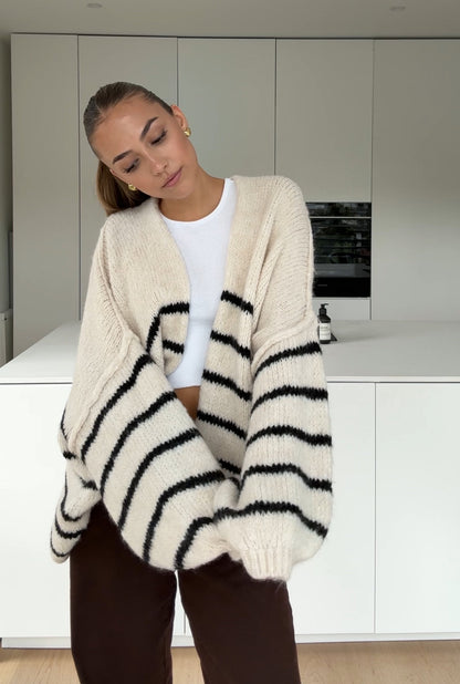 CARDIGÁN RAYADO GRUESO VAINILLA NEGRO