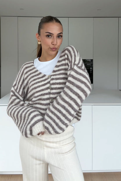 CARDIGÁN RAYADO COLOR TAUPE
