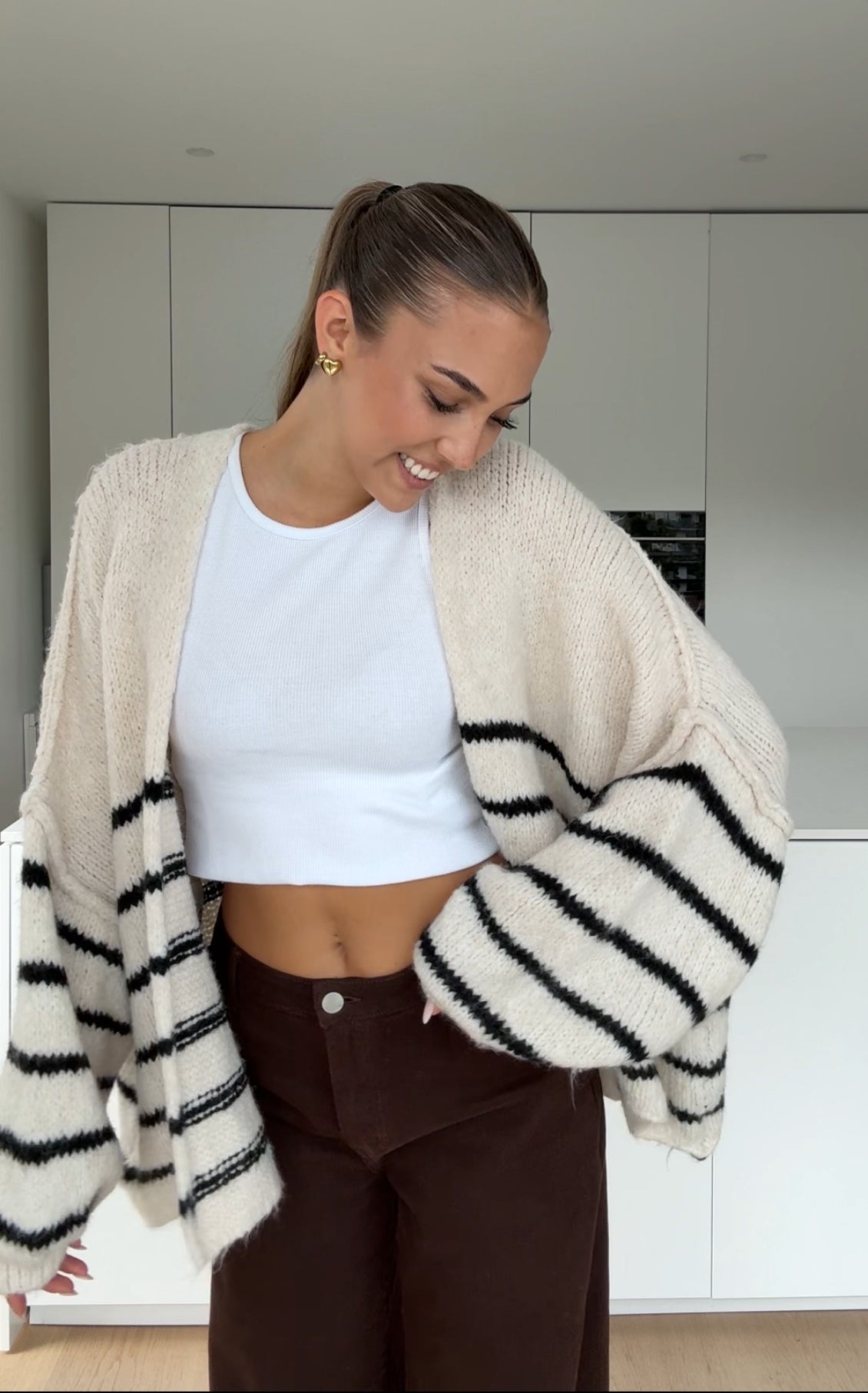 CARDIGÁN RAYADO GRUESO VAINILLA NEGRO