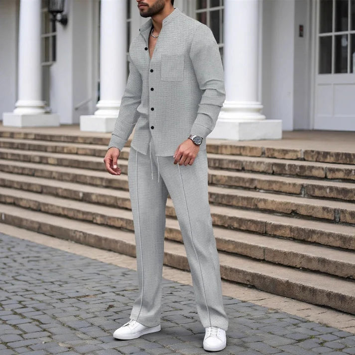 Conjunto de 2 piezas para hombre con tejido tipo gofre: cómodo, transpirable y versátil