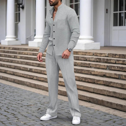 Conjunto de 2 piezas para hombre con tejido tipo gofre: cómodo, transpirable y versátil