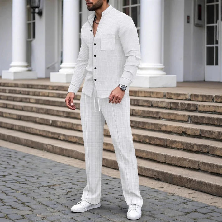 Conjunto de 2 piezas para hombre con tejido tipo gofre: cómodo, transpirable y versátil