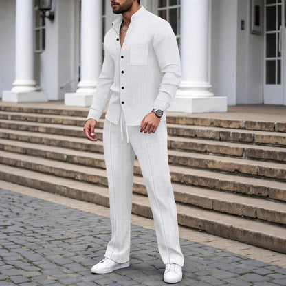 Conjunto de 2 piezas para hombre con tejido tipo gofre: cómodo, transpirable y versátil