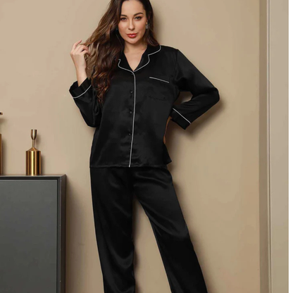 Pijama con detalles en seda pura, 2 piezas