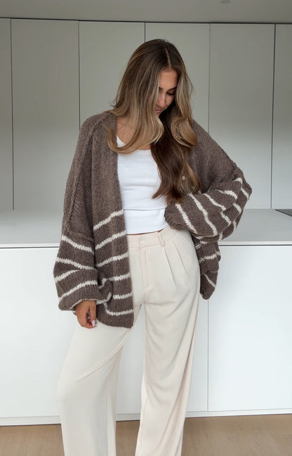CARDIGÁN RAYADO GRUESO CANELA