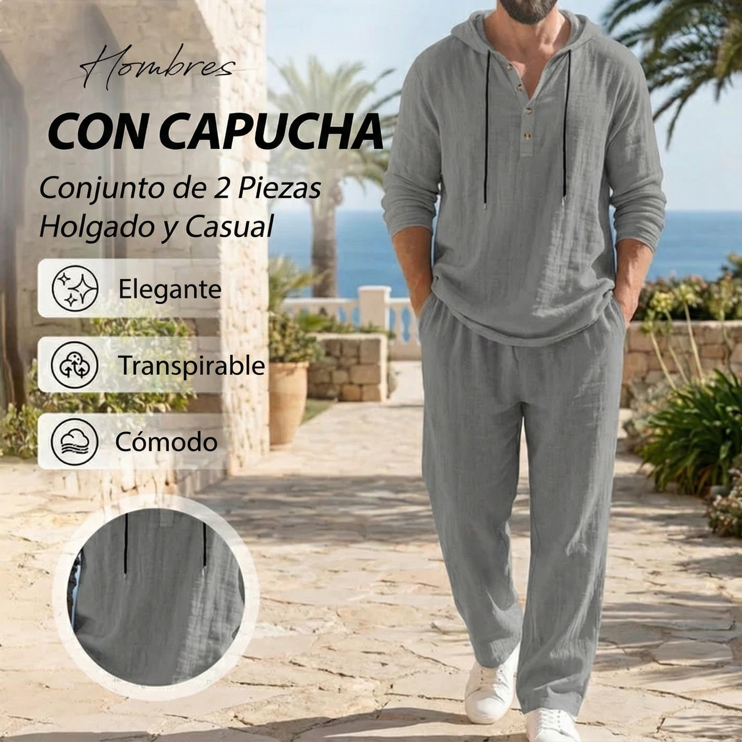Conjunto de 2 Piezas para Hombre: Camiseta Holgada con Capucha y Pantalones