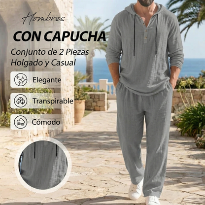 Conjunto de 2 Piezas para Hombre: Camiseta Holgada con Capucha y Pantalones