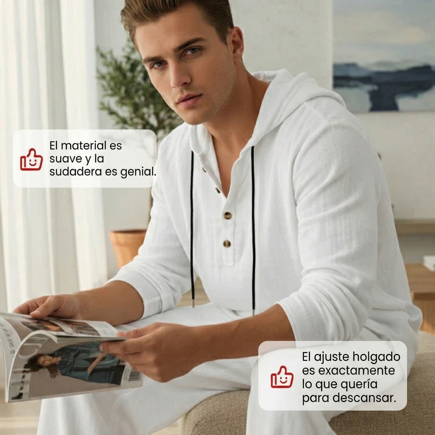 Conjunto de 2 Piezas para Hombre: Camiseta Holgada con Capucha y Pantalones