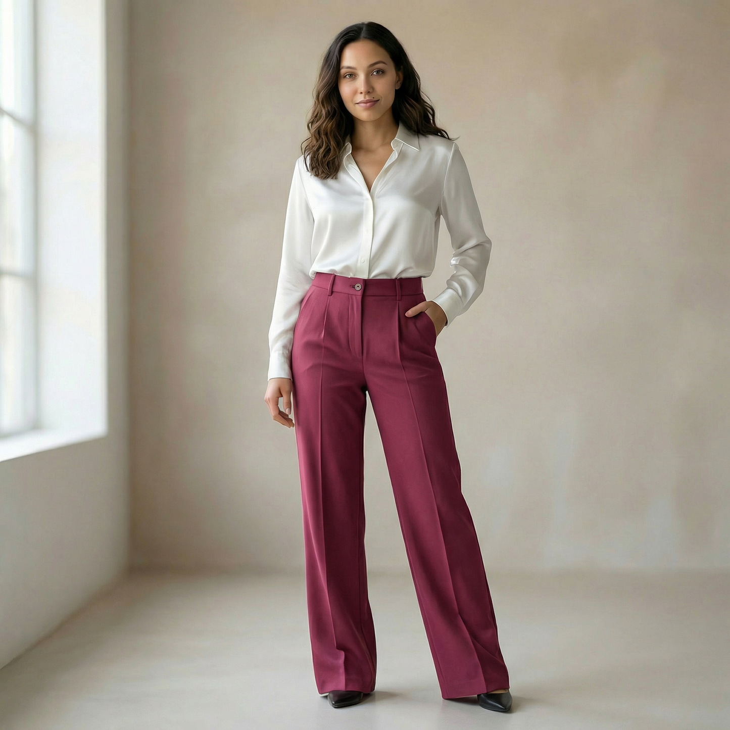 Pantalones de traje de mujer con cintura alta