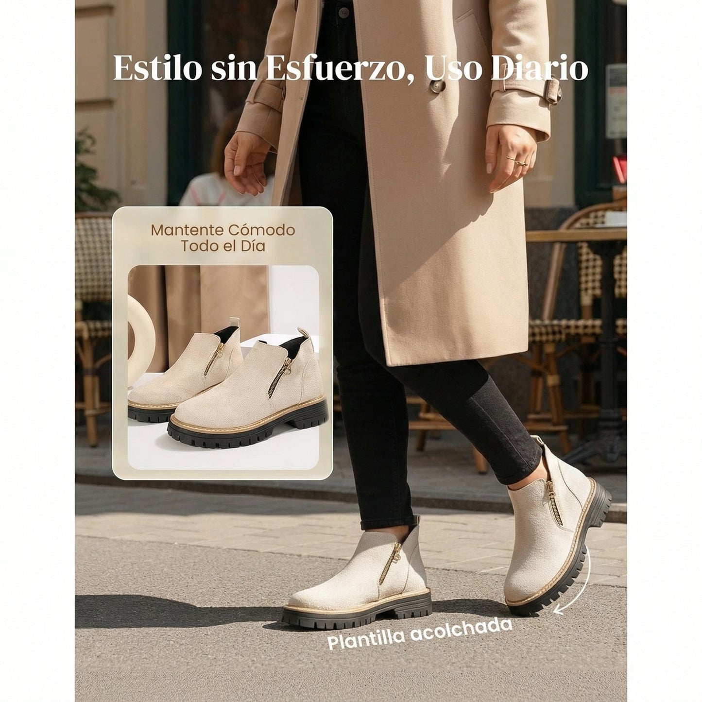 Zapatos de mujer con puntera redondeada y cremallera