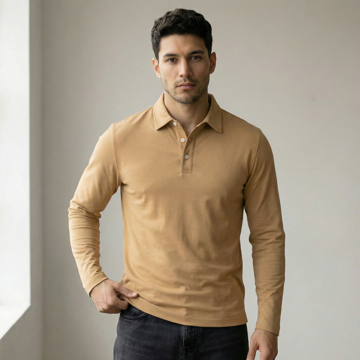 Guillermo™ | Polo casual de manga larga caqui