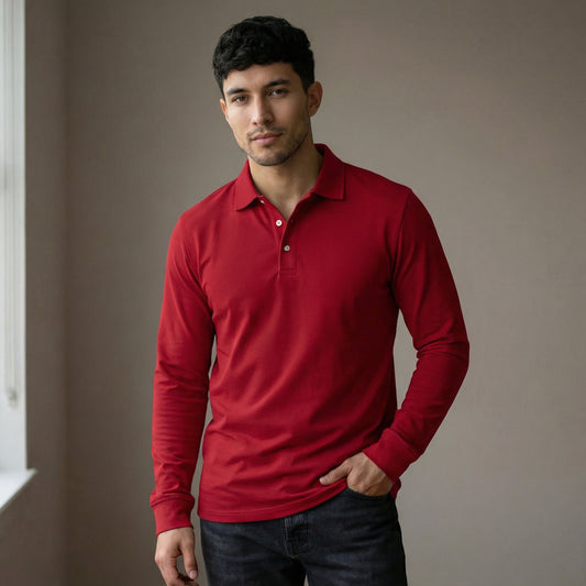 Guillermo™ | Polo casual de manga larga rojo