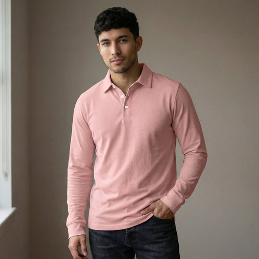 Guillermo™ | Polo casual de manga larga rosa