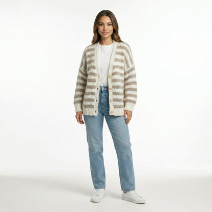 CARDIGÁN A RAYAS TEDDY CANELA