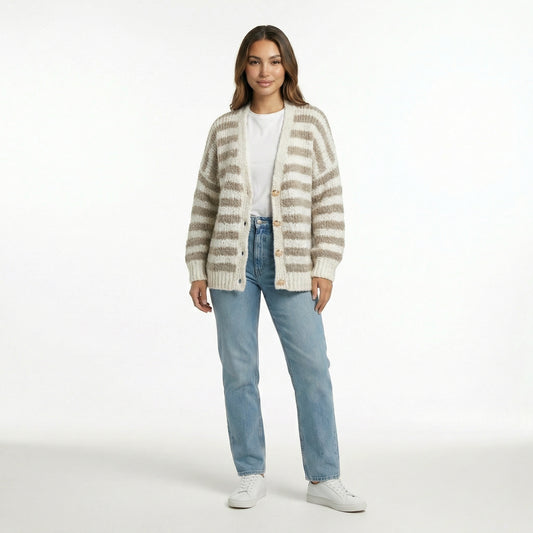 CARDIGÁN A RAYAS TEDDY CANELA