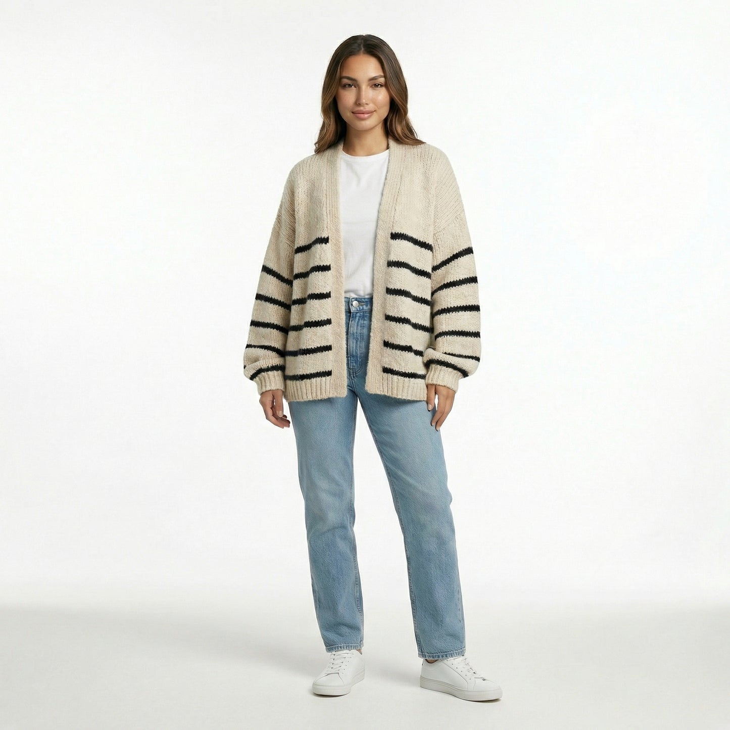 CARDIGÁN RAYADO GRUESO VAINILLA NEGRO