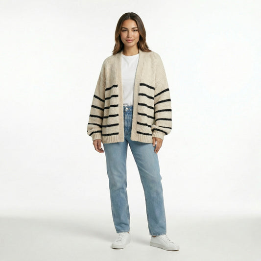 CARDIGÁN RAYADO GRUESO VAINILLA NEGRO