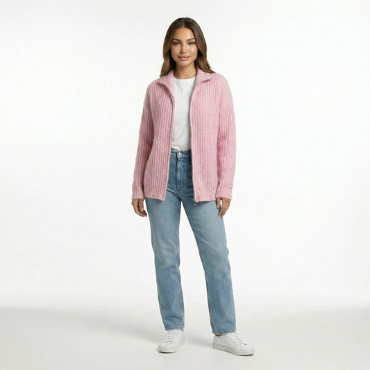CARDIGÁN DE PUNTO ZIP ROSA