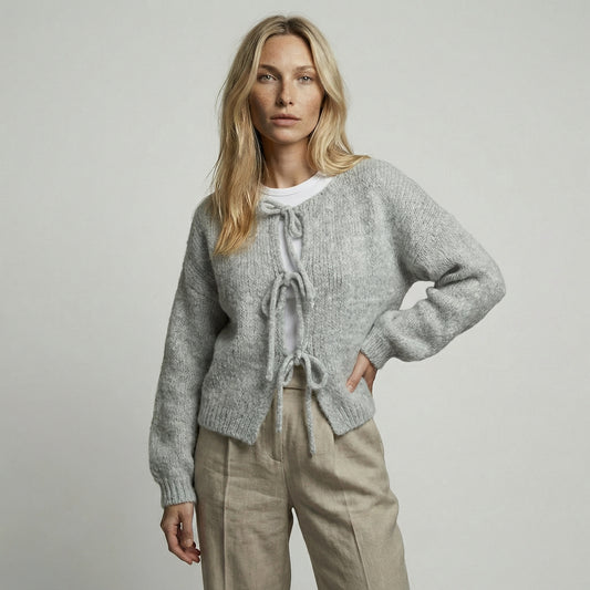 CARDIGÁN CON LAZO GRIS