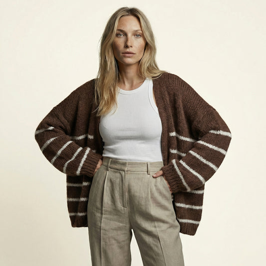 CARDIGÁN CHOCOLATE A RAYAS Y GRUESO